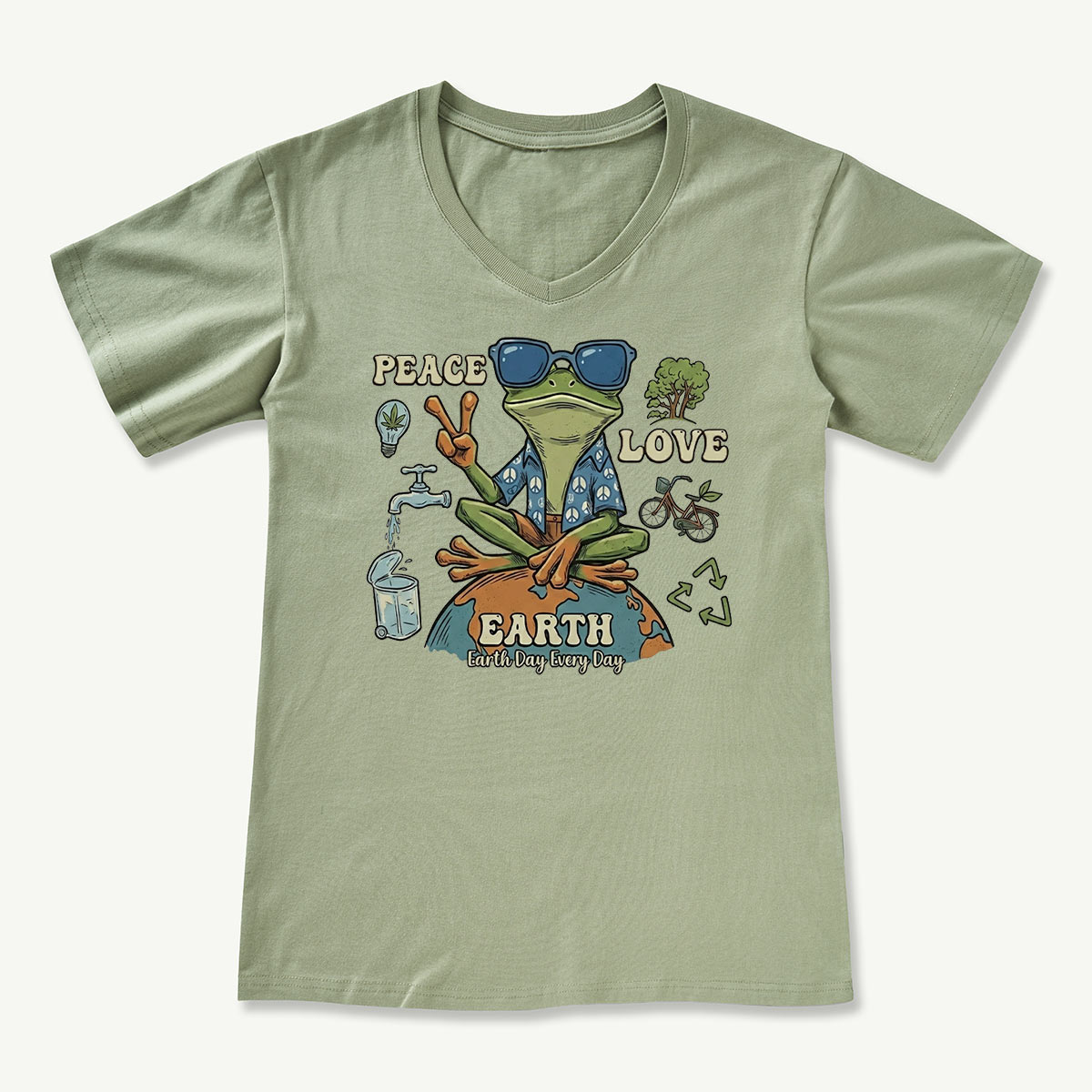 Peace Love Earth Frog V-neck T-Shirt