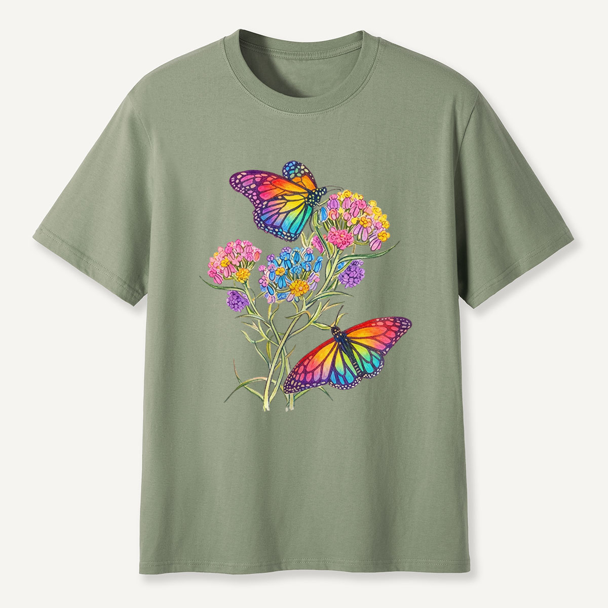 Rainbow Butterflies & Blooming Flowers T-Shirt