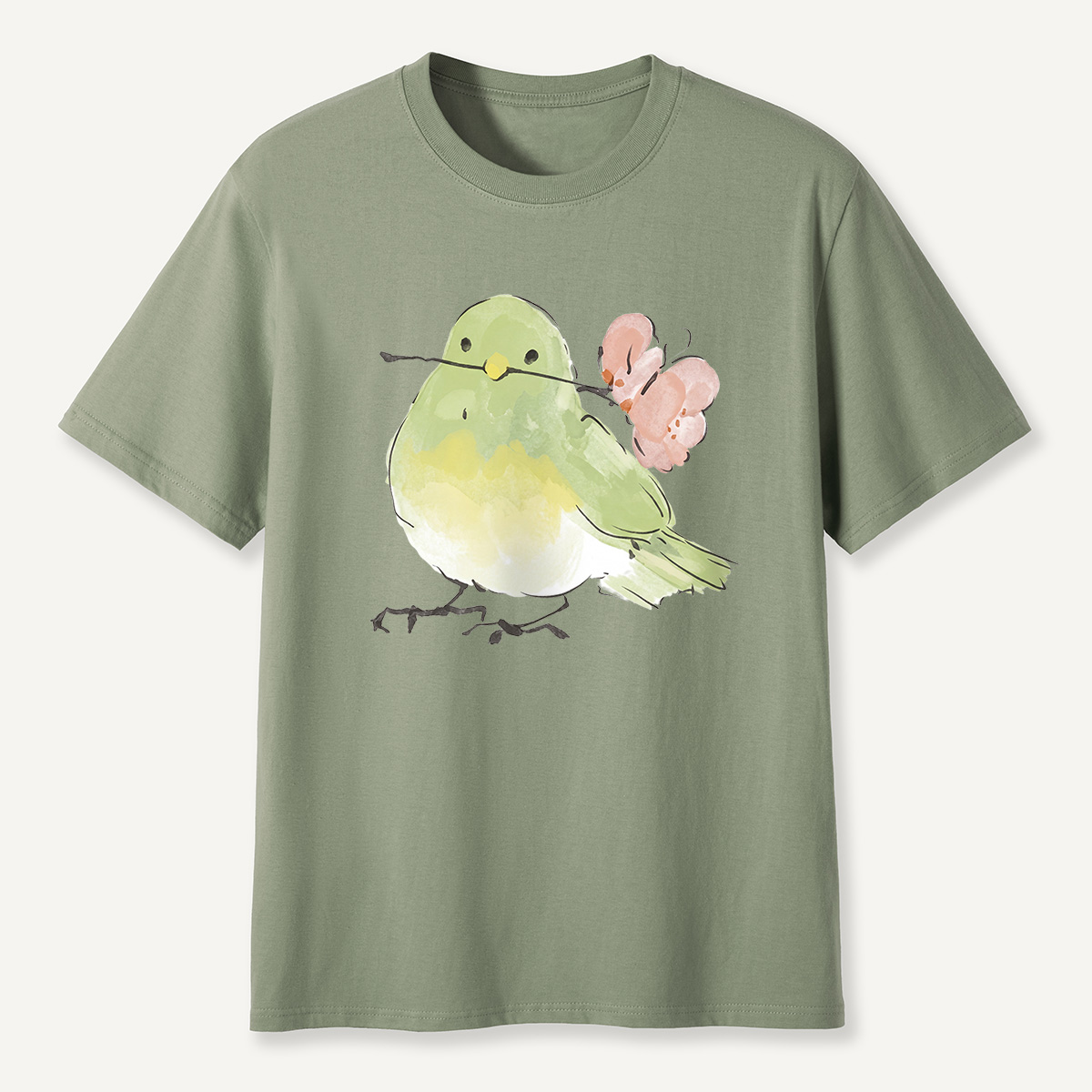 MDCTBYWY26071706Vintage Green Watercolor Bird T-Shirt