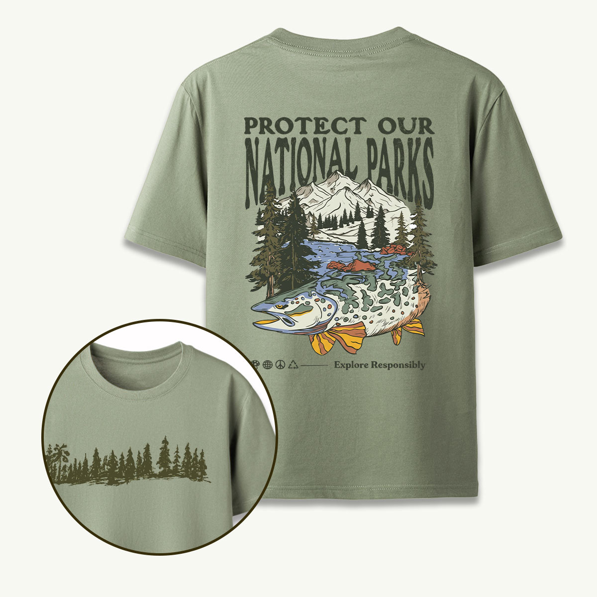 Nature Hiking Explorer Mountain Fish T-Shirt