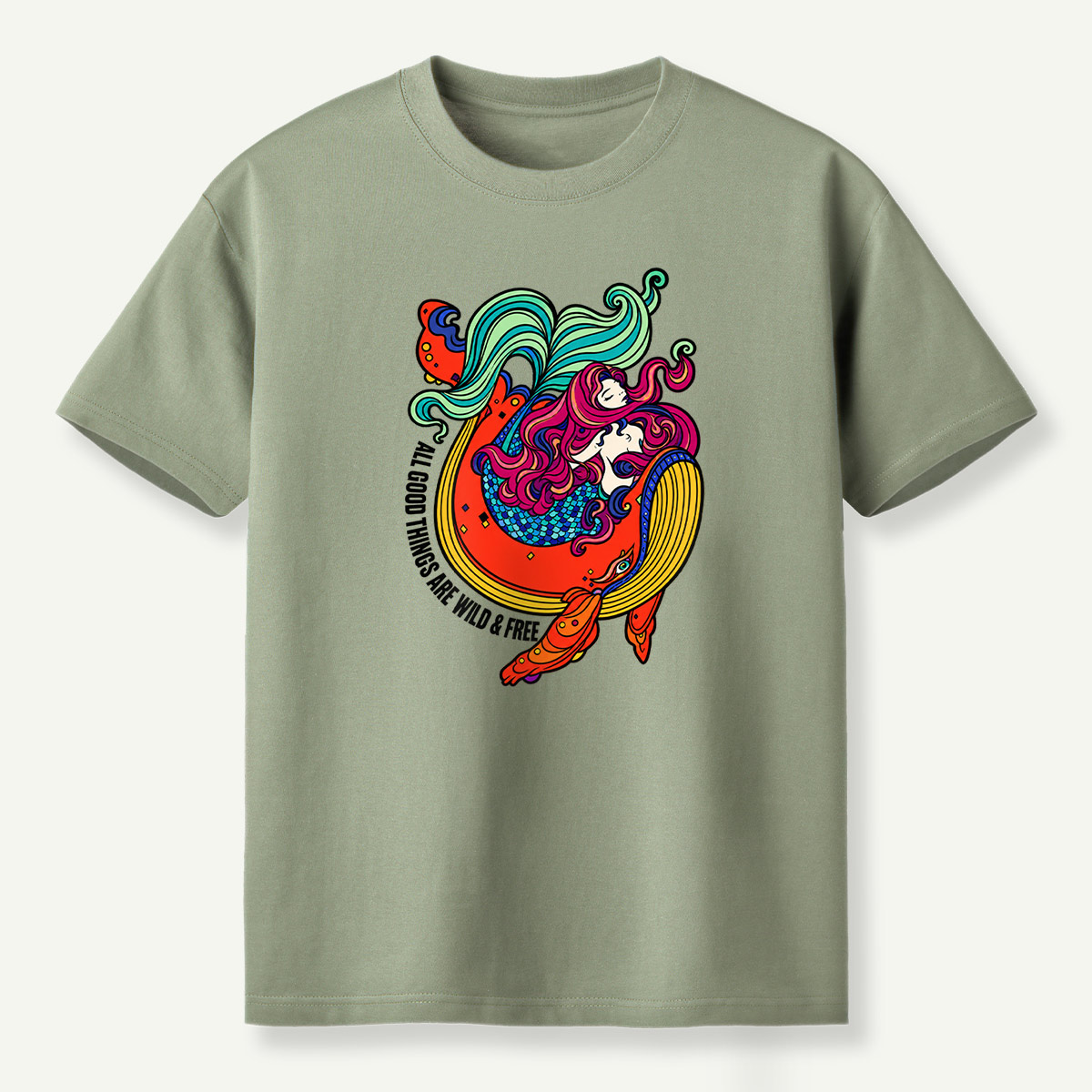 All Good Things Are Wild And Free Mermaid Ocean Wave T-Shirt
