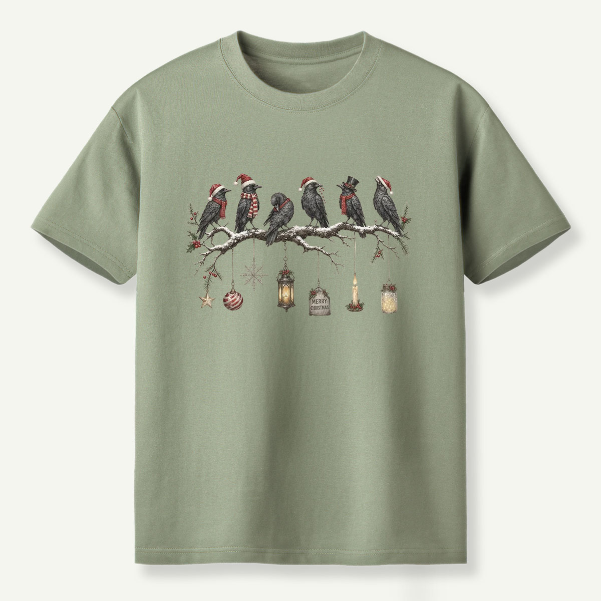 Christmas Ravens On Snowy Branch T-Shirt