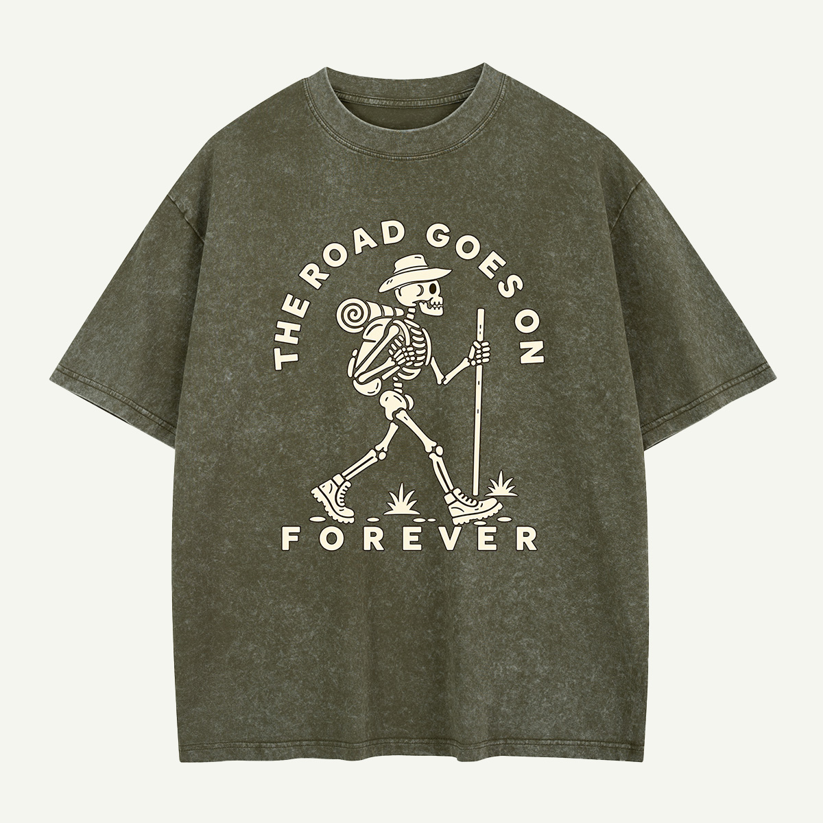 The Road Goes On Forever Skeleton Hiker Washed T-Shirt