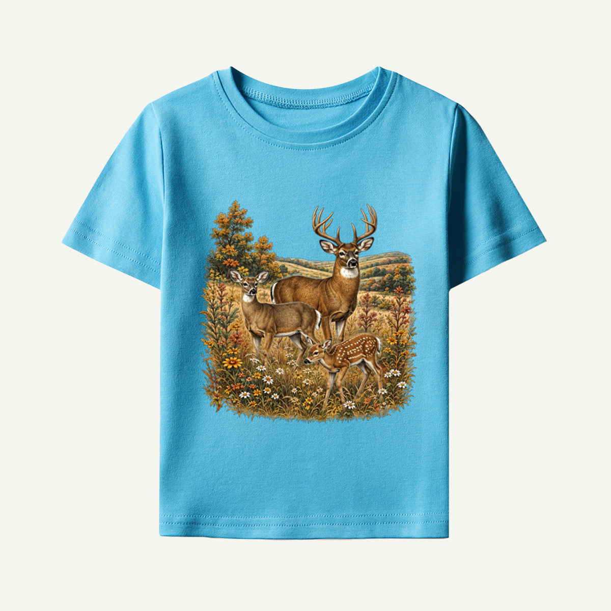 Autumn Deer Family Meadow Scene Kids T-Shirt