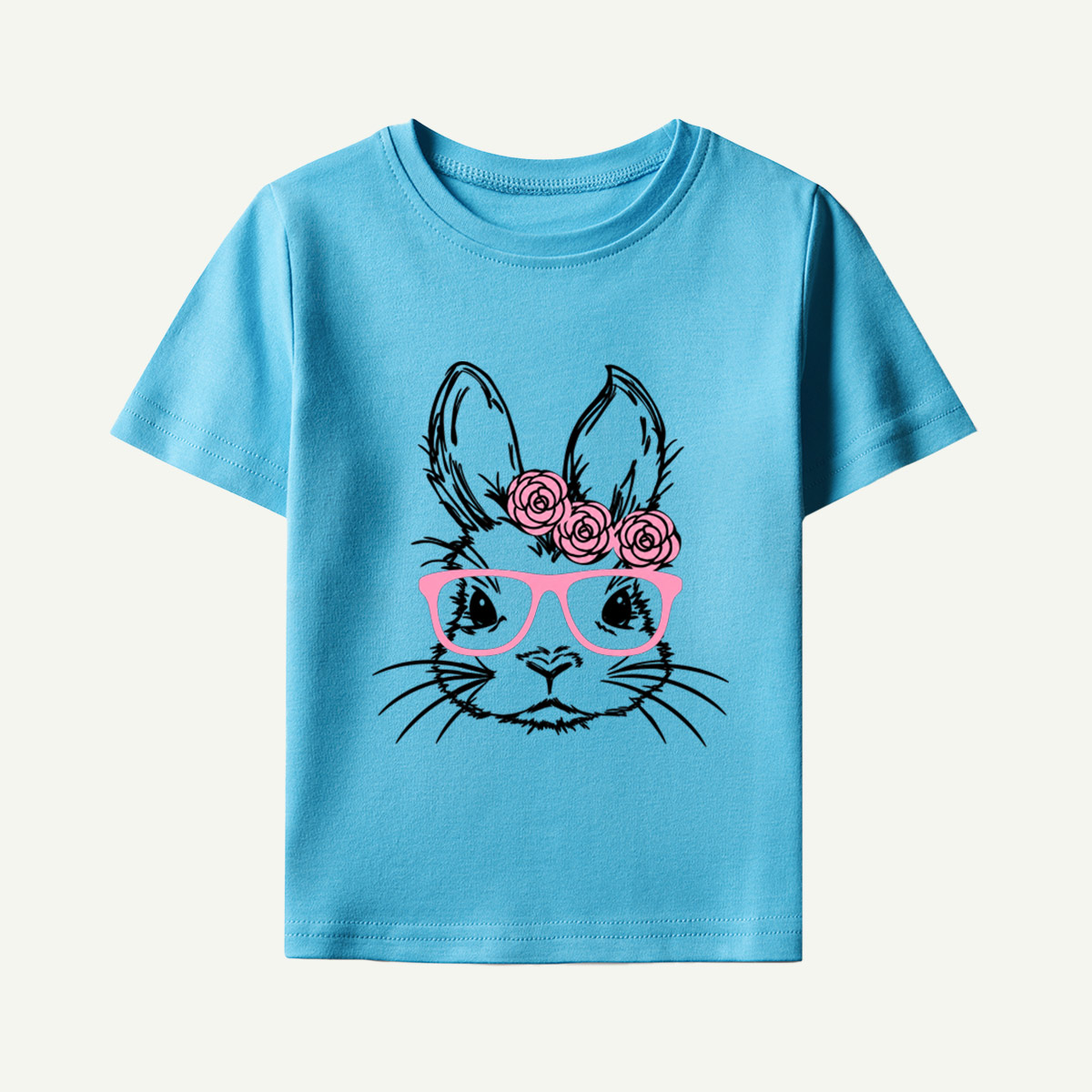 Pink Glasses Floral Bunny Portrait Kids T-Shirt