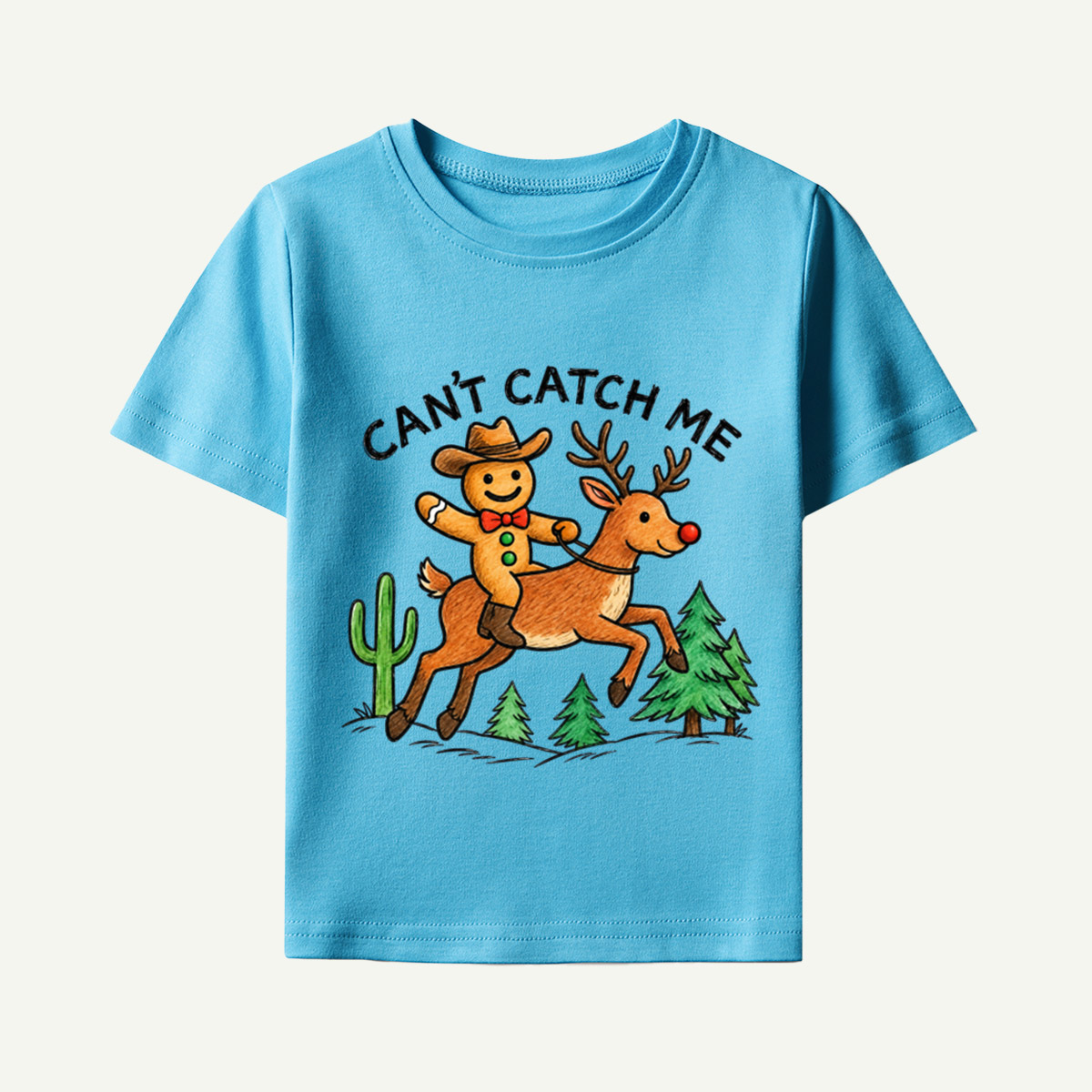 Cant Catch Me Cowboy Gingerbread Reindeer Christmas Kids T-Shirt