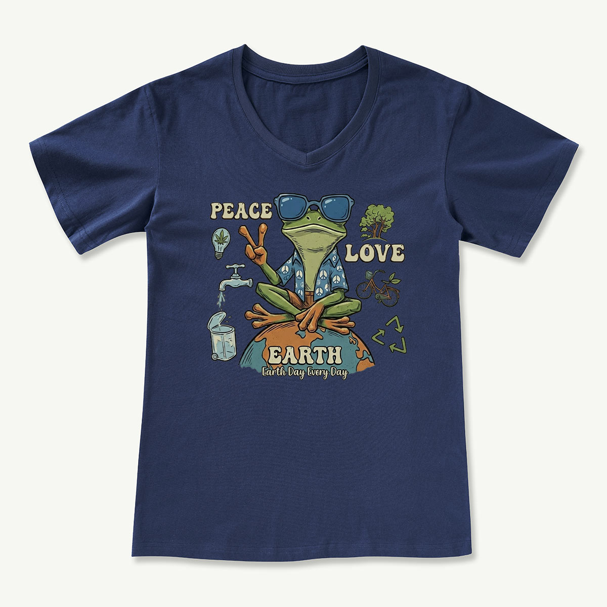 Peace Love Earth Frog V-neck T-Shirt