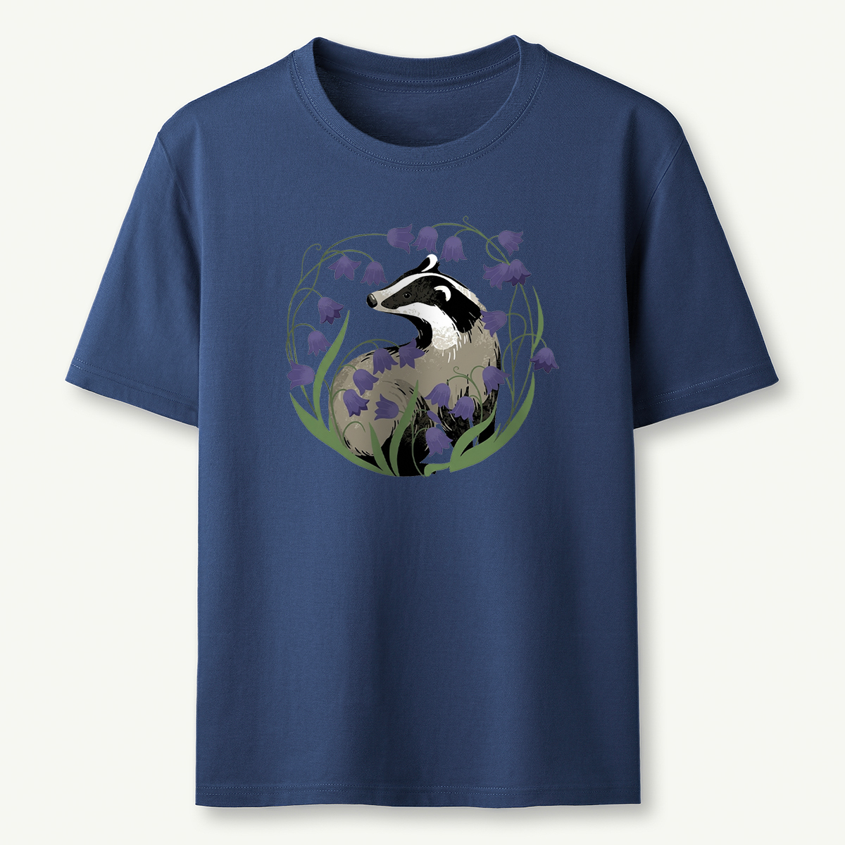 Badger and Bluebell Graphic Nature Wildlife Illustration T‑Shirt