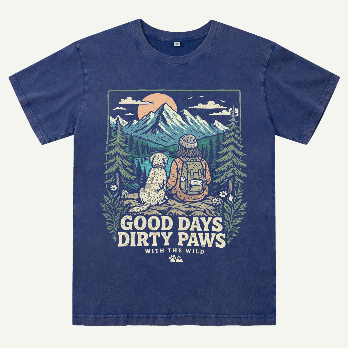 Adventure Dog & Mountain Outdoor Hiking Washed T-Shirt