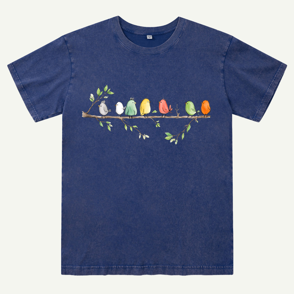 Colorful Songbirds On Branch Washed T-Shirt