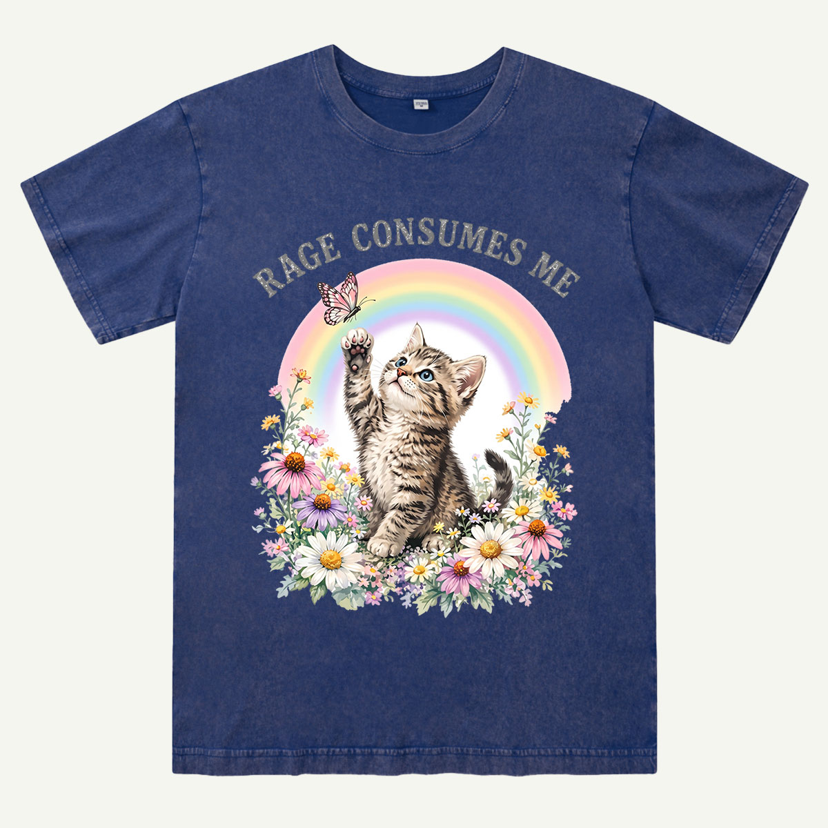 Rainbow Garden Cat Washed T-Shirt
