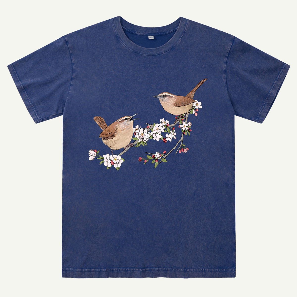 Songbirds On Blooming Branch Nature Washed T-Shirt