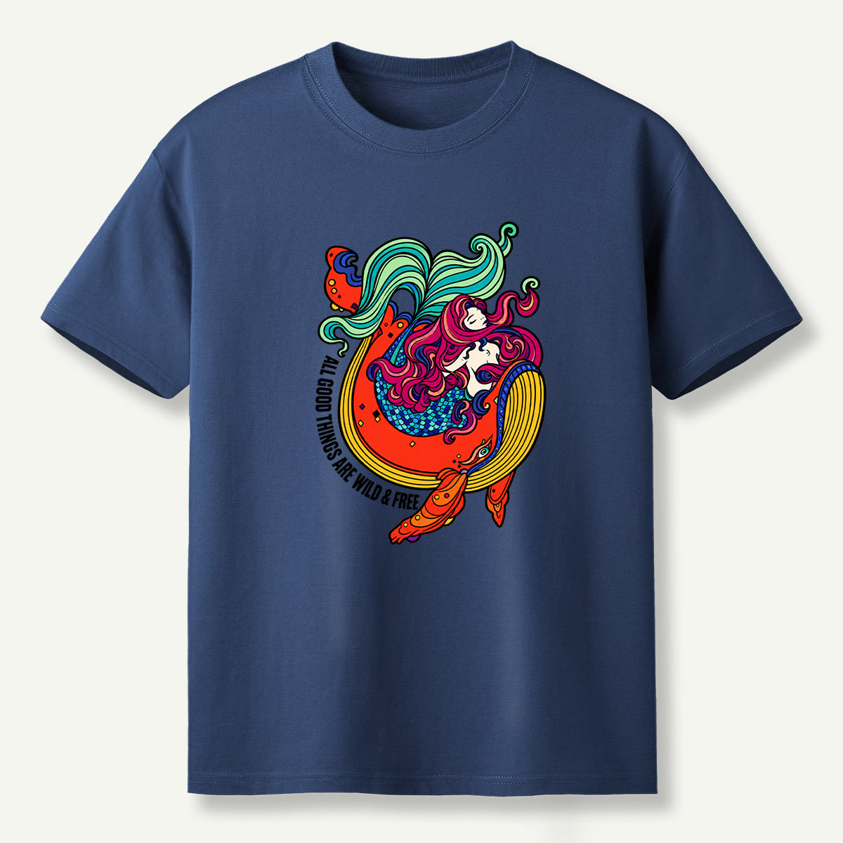All Good Things Are Wild And Free Mermaid Ocean Wave T-Shirt