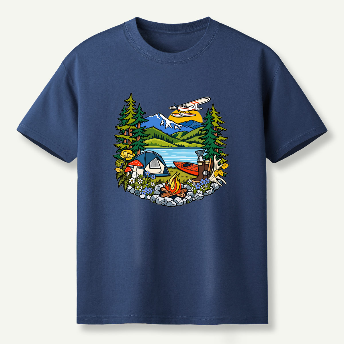 Lake Camping Kayak Seaplane Wilderness Scene T-Shirt
