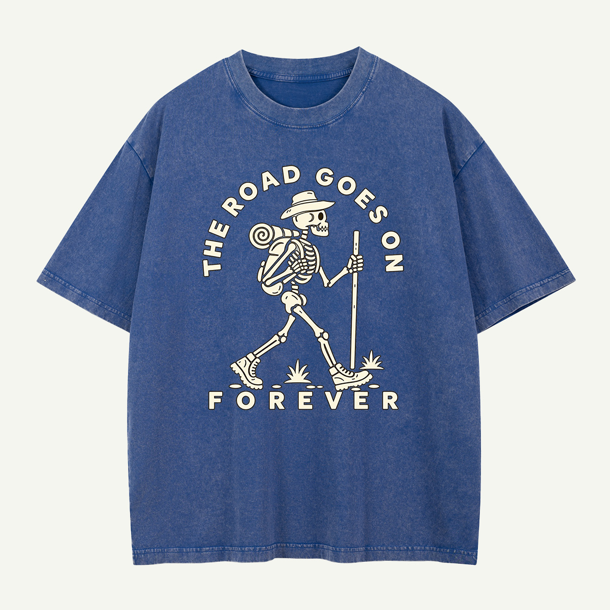 The Road Goes On Forever Skeleton Hiker Washed T-Shirt