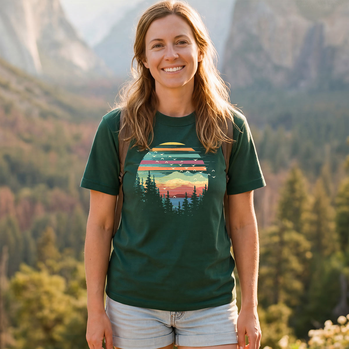 Retro Forest Sunset Nature Lover T-Shirt
