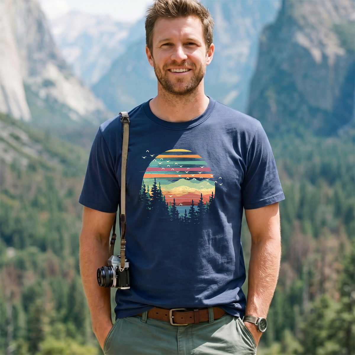 Retro Forest Sunset Nature Lover T-Shirt