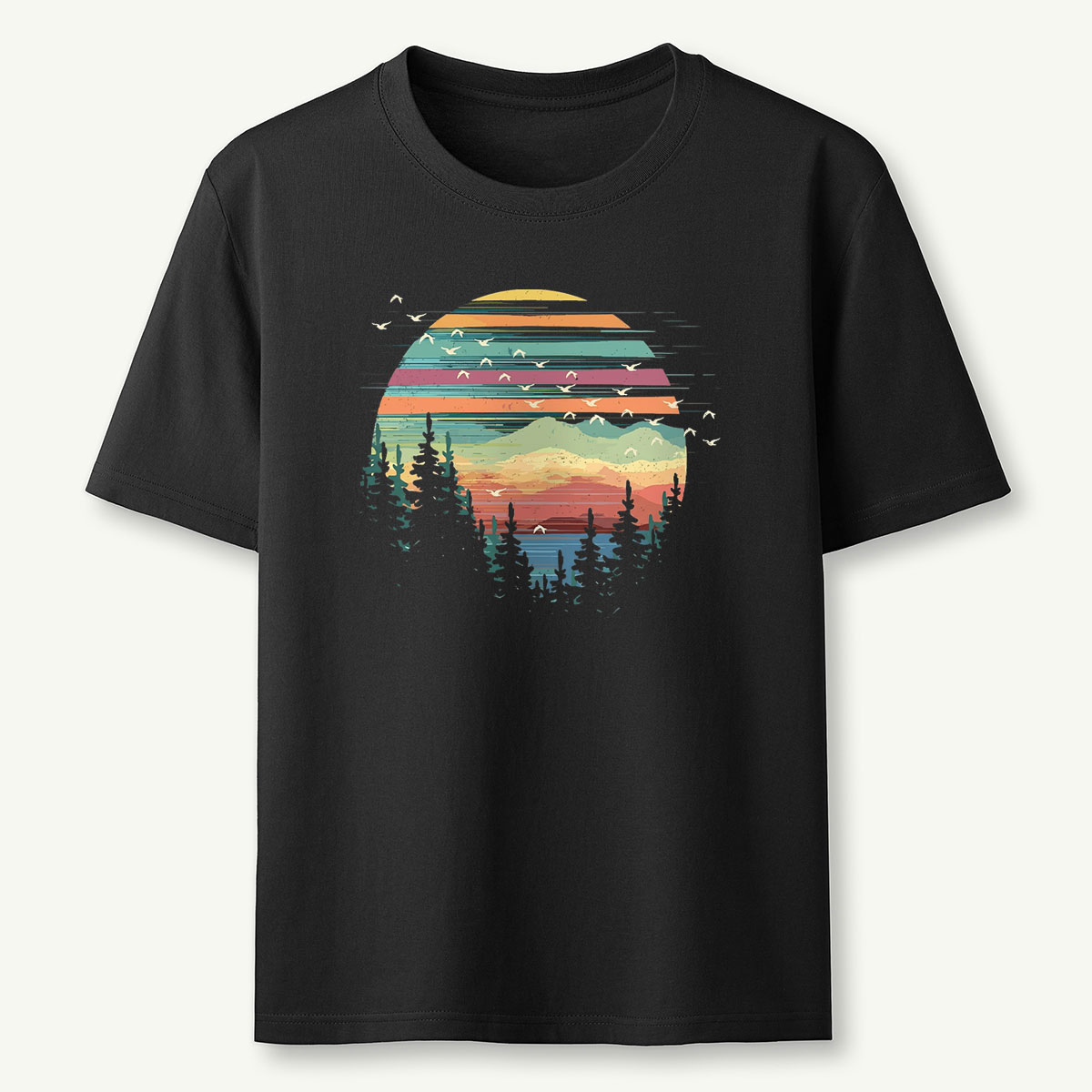 Retro Forest Sunset Nature Lover T-Shirt