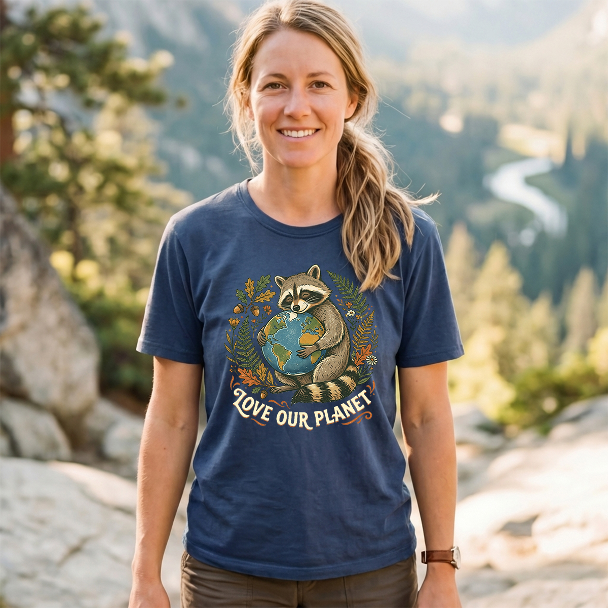 Love Our Planet Raccoon Earth T‑Shirt