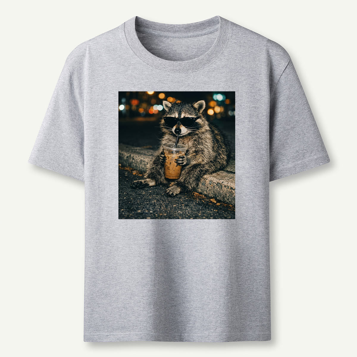 Funny Raccoon Drinking Iced Coffee T-Shirt