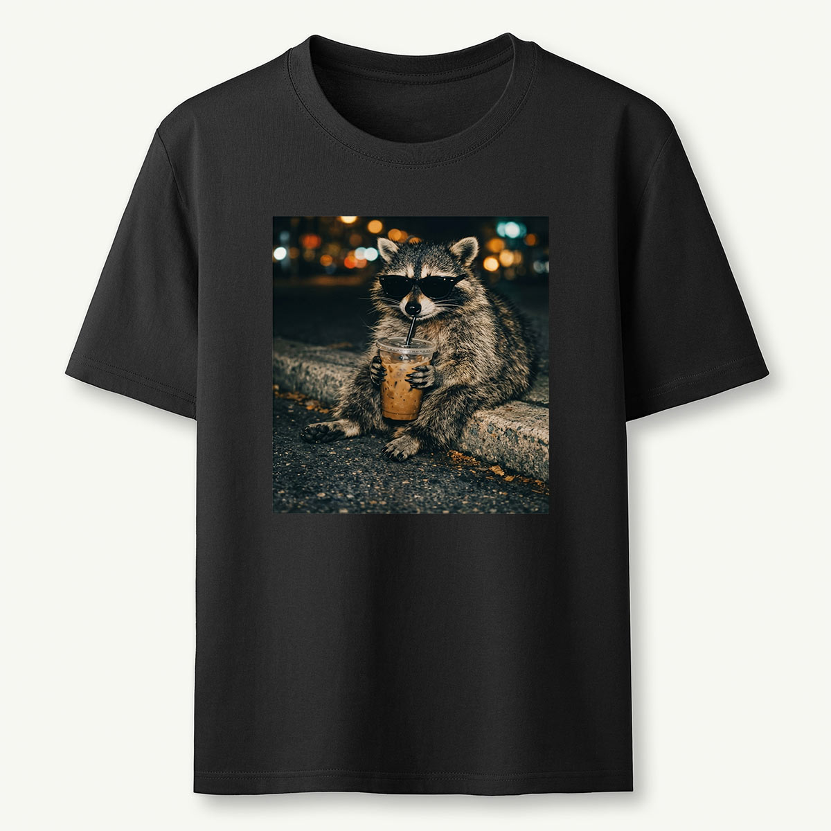 Funny Raccoon Drinking Iced Coffee T-Shirt