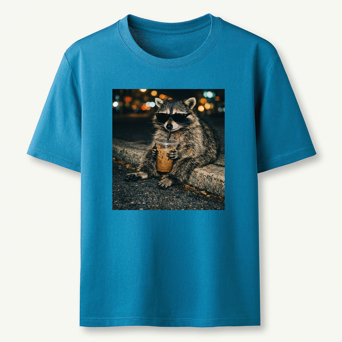 Funny Raccoon Drinking Iced Coffee T-Shirt
