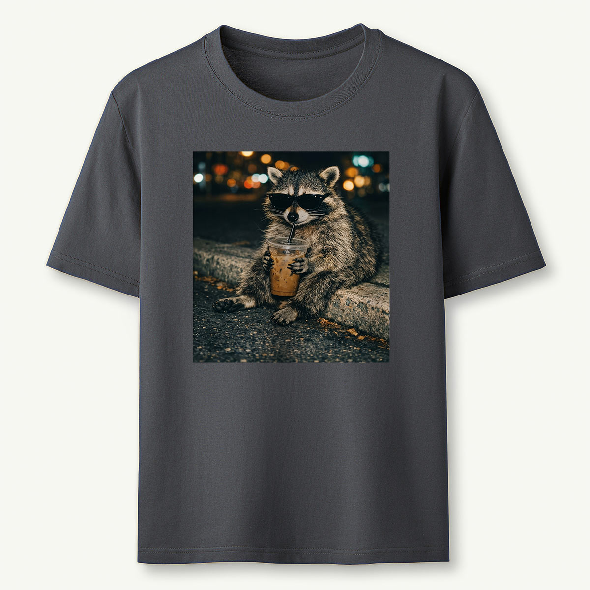 Funny Raccoon Drinking Iced Coffee T-Shirt