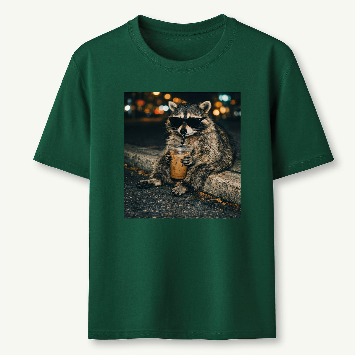 Funny Raccoon Drinking Iced Coffee T-Shirt