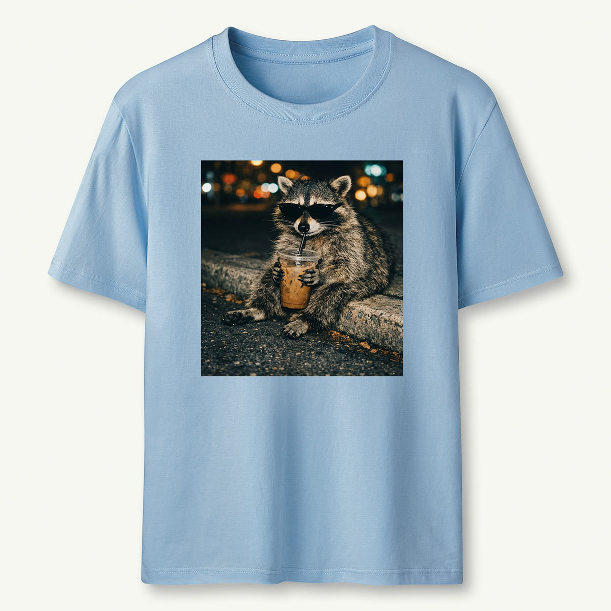 Funny Raccoon Drinking Iced Coffee T-Shirt