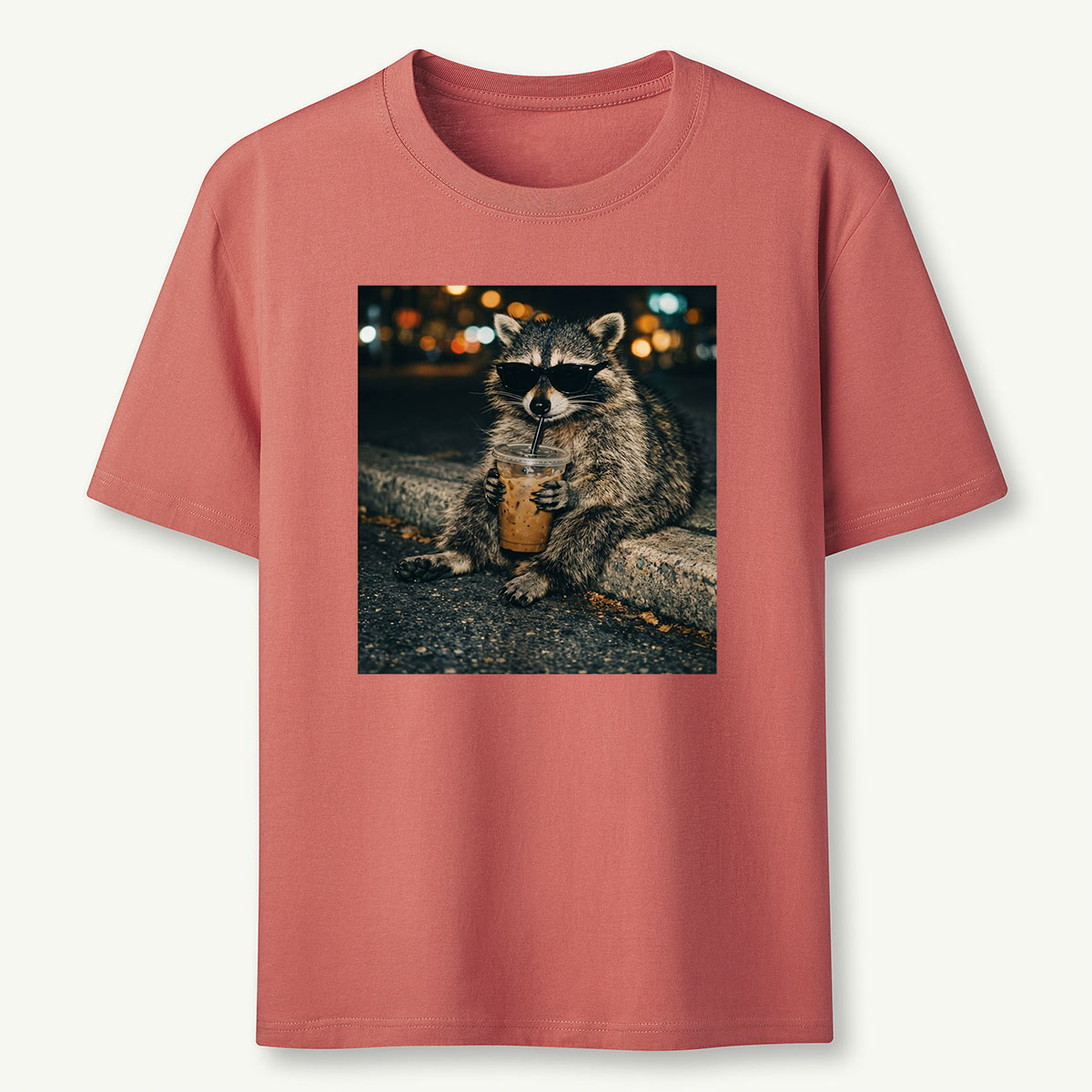 Funny Raccoon Drinking Iced Coffee T-Shirt
