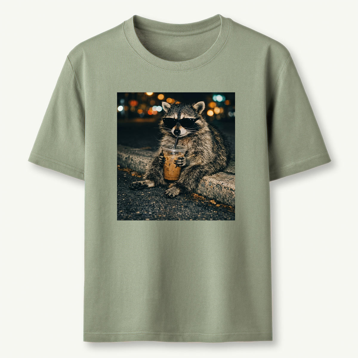 Funny Raccoon Drinking Iced Coffee T-Shirt