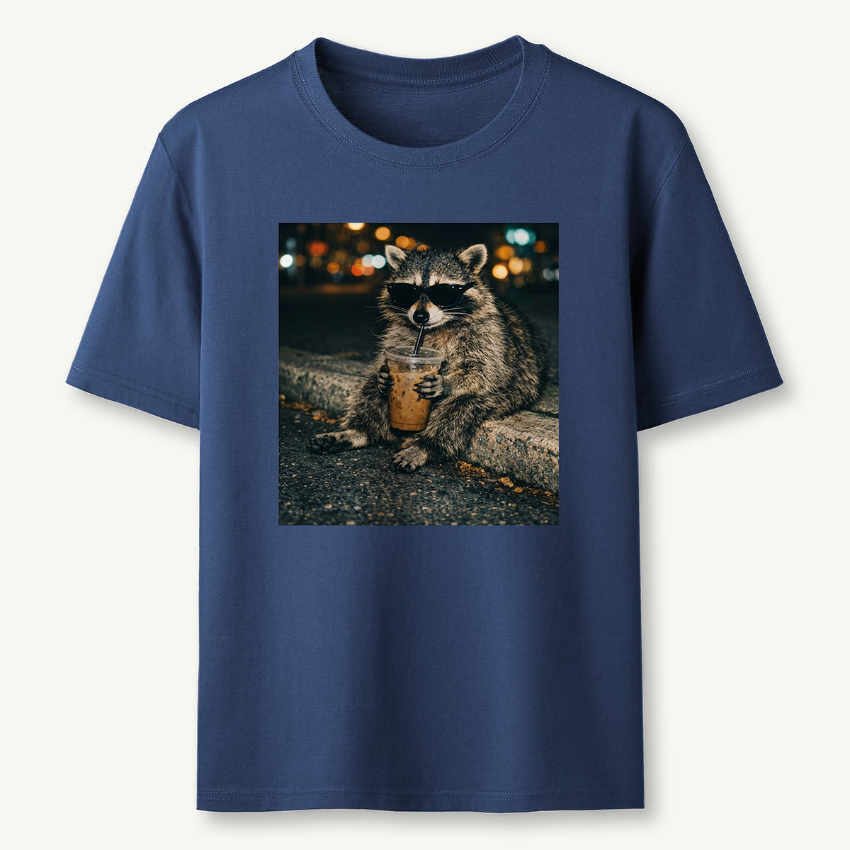 Funny Raccoon Drinking Iced Coffee T-Shirt