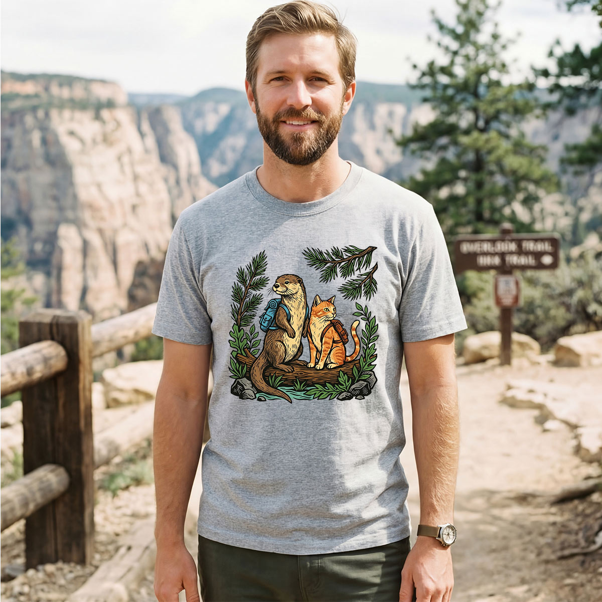 Otter And Cat Backpacker Friends T-shirt