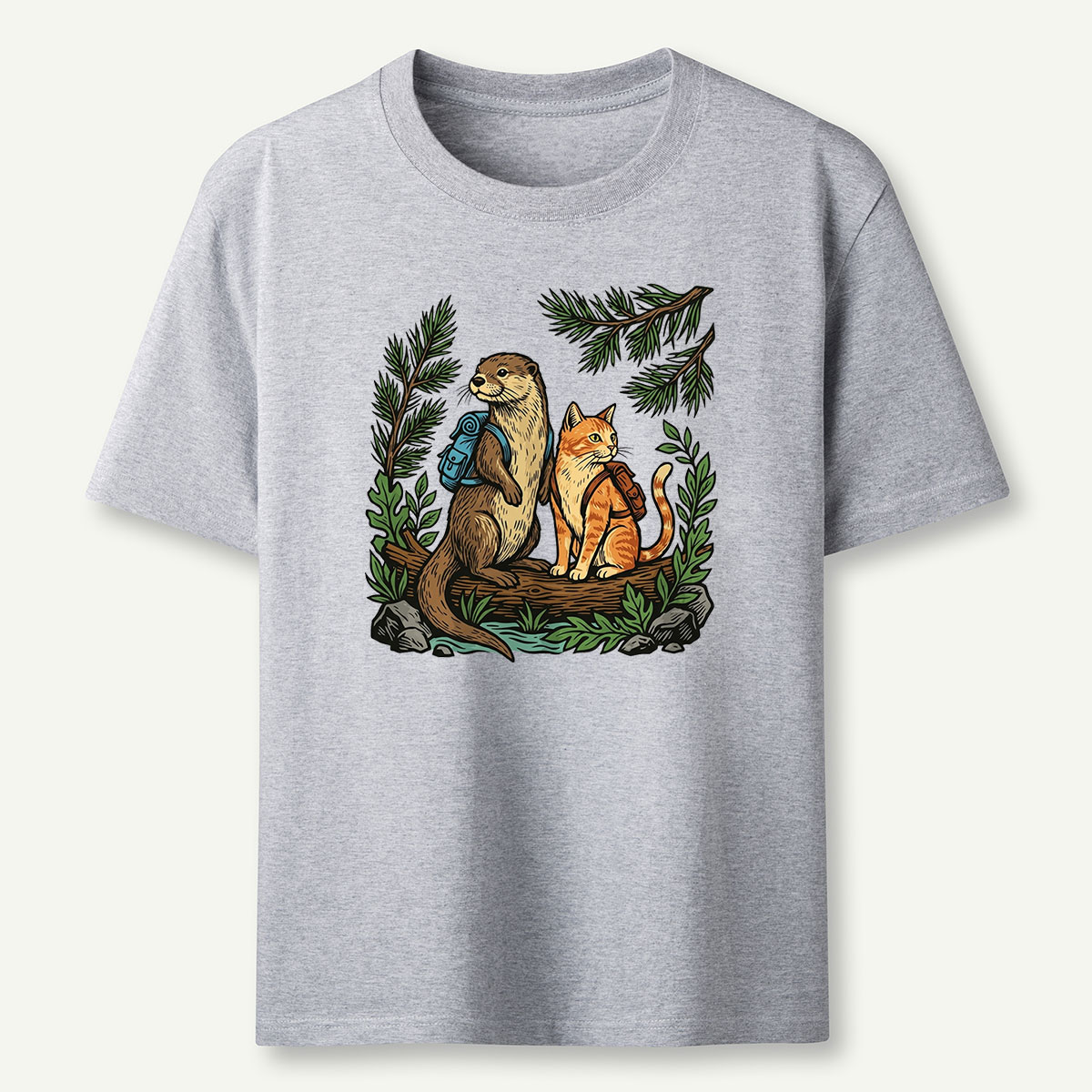 Otter And Cat Backpacker Friends T-shirt