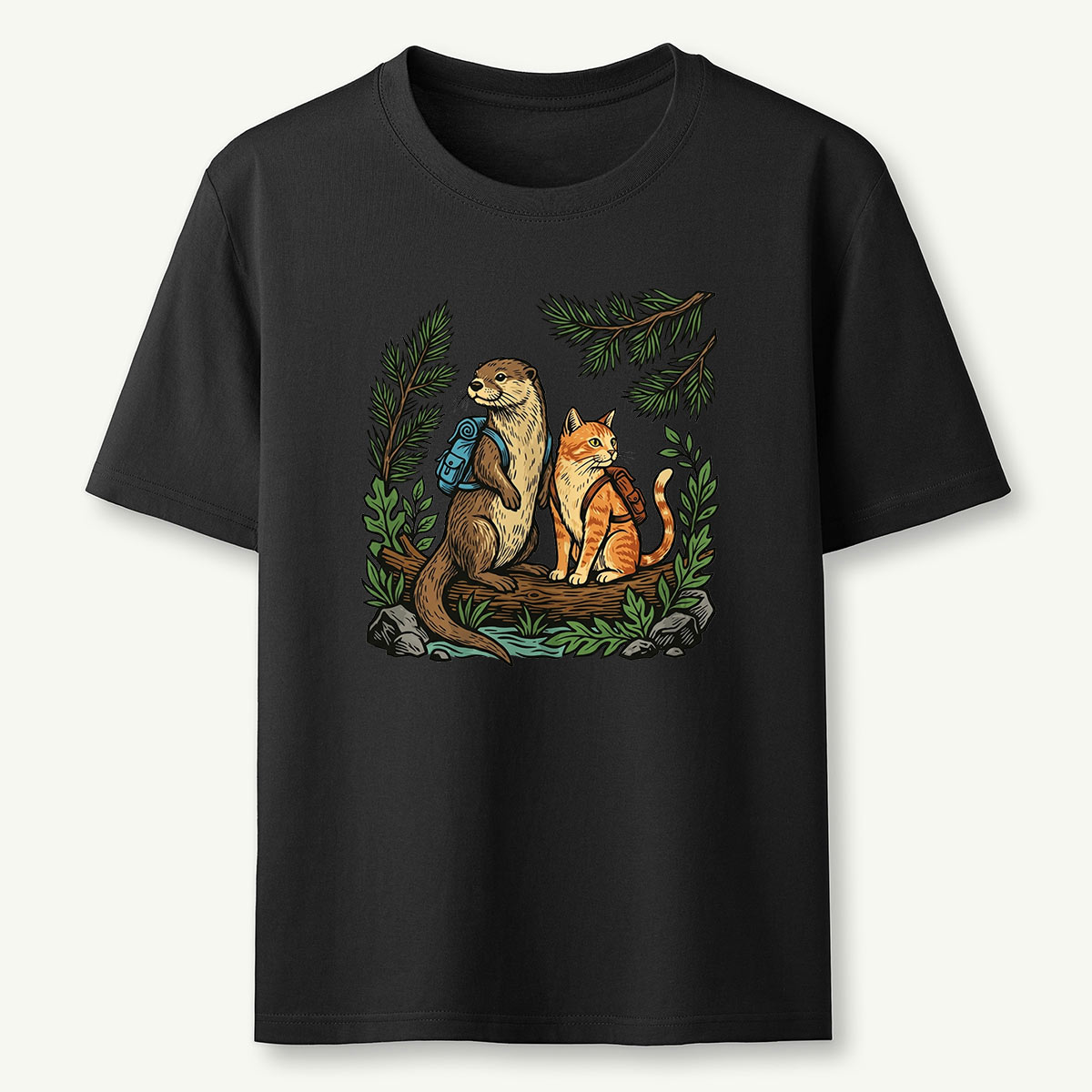 Otter And Cat Backpacker Friends T-shirt