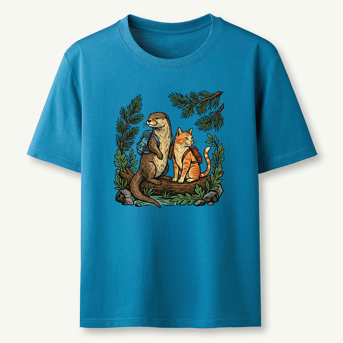 Otter And Cat Backpacker Friends T-shirt