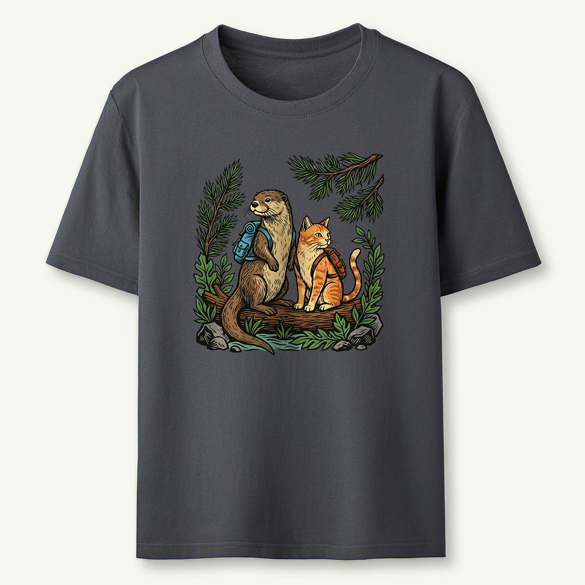 Otter And Cat Backpacker Friends T-shirt