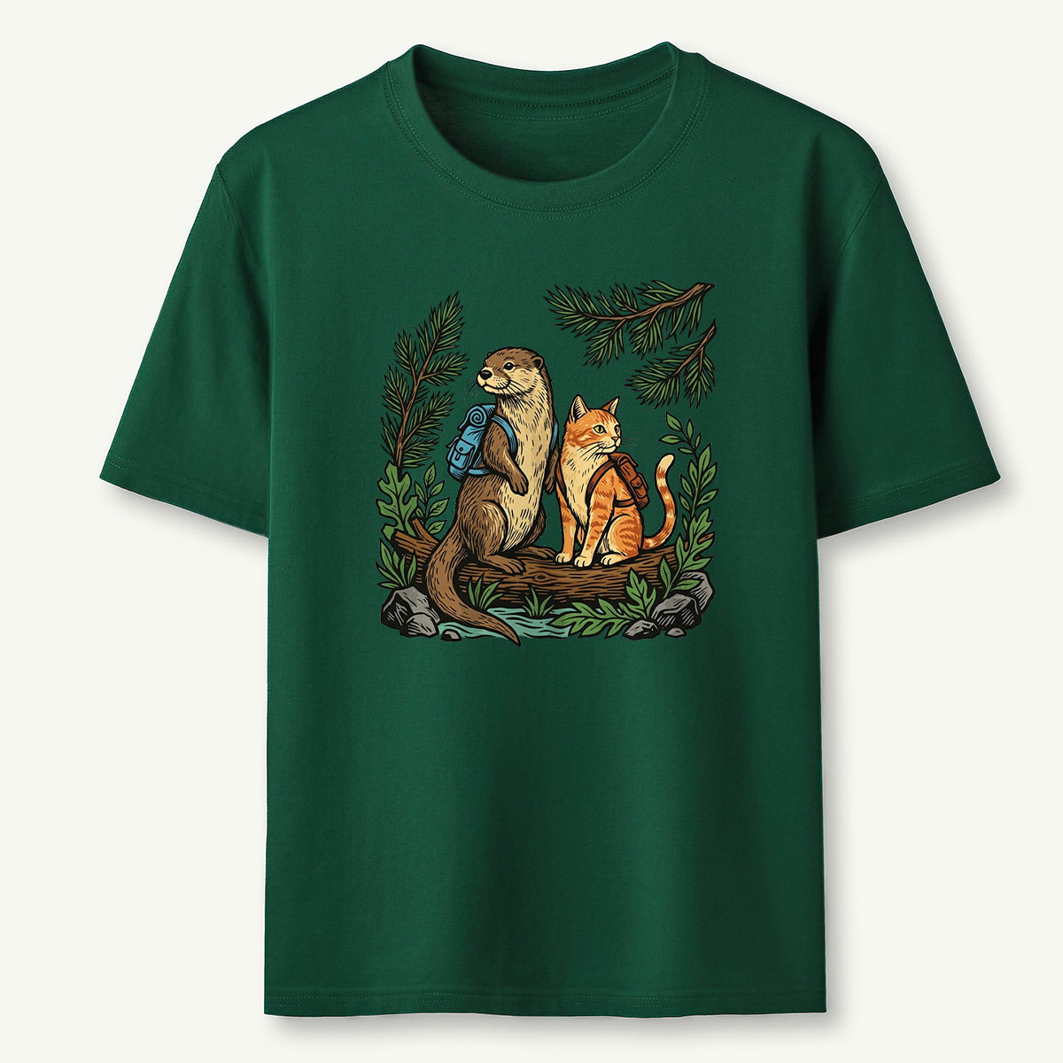Otter And Cat Backpacker Friends T-shirt