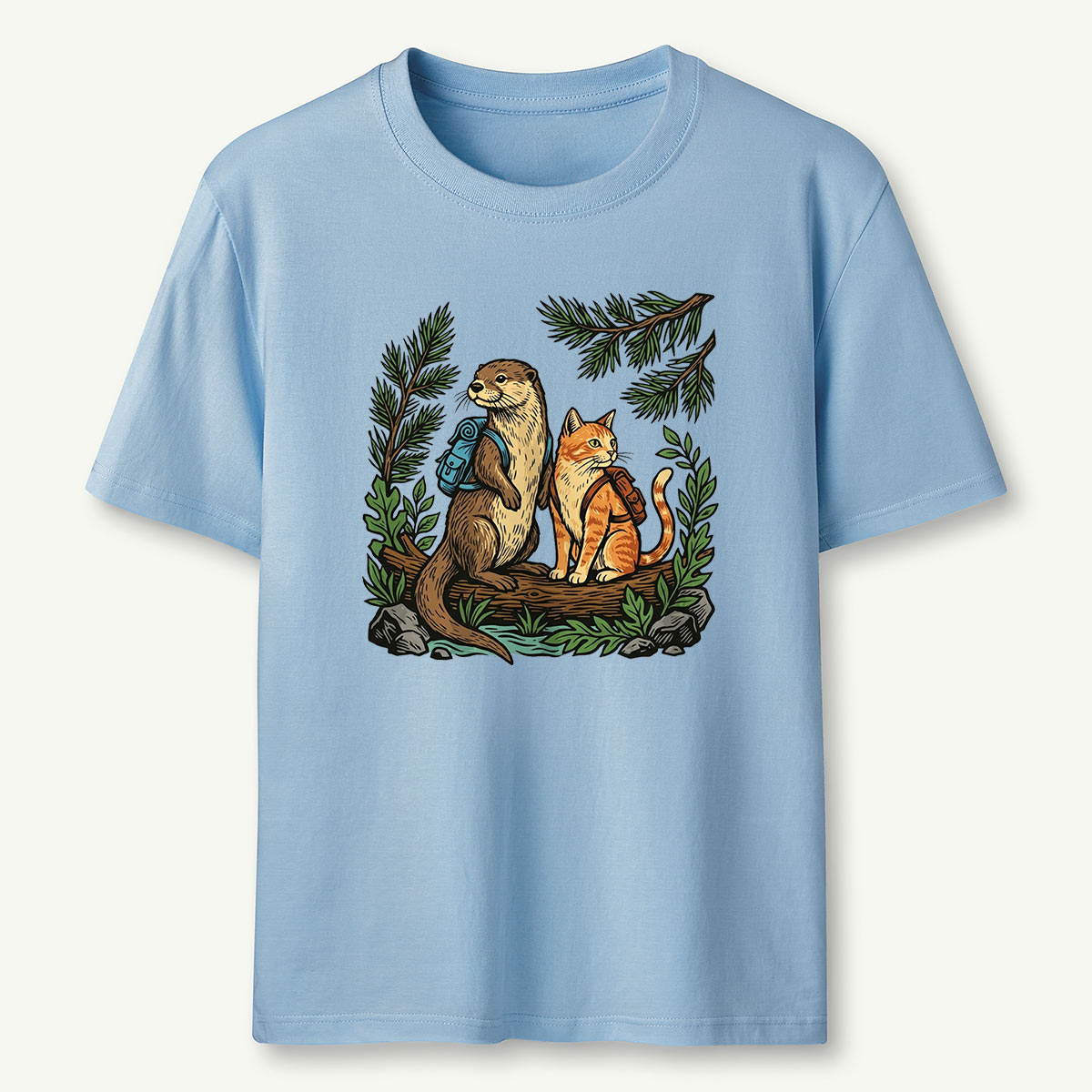 Otter And Cat Backpacker Friends T-shirt