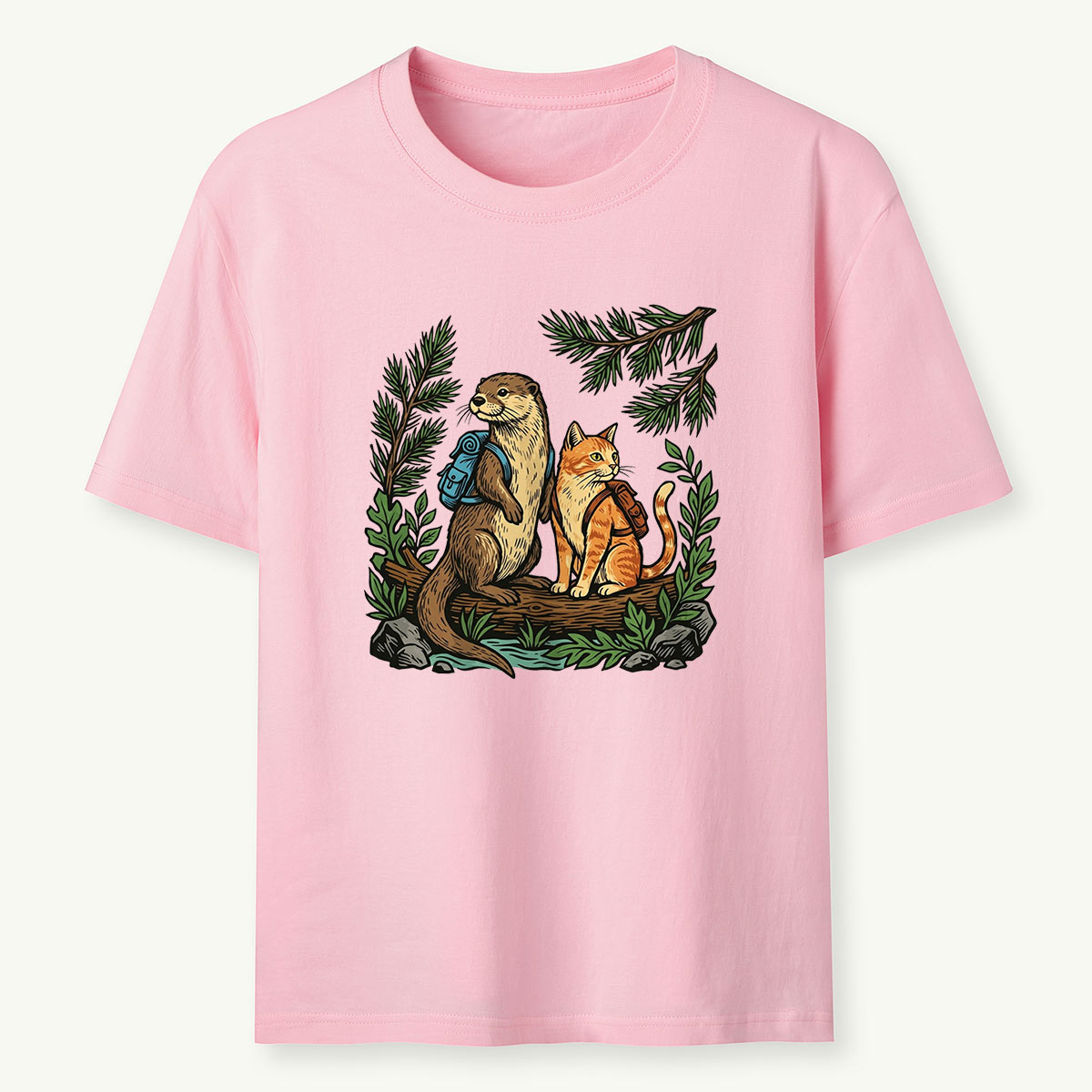 Otter And Cat Backpacker Friends T-shirt
