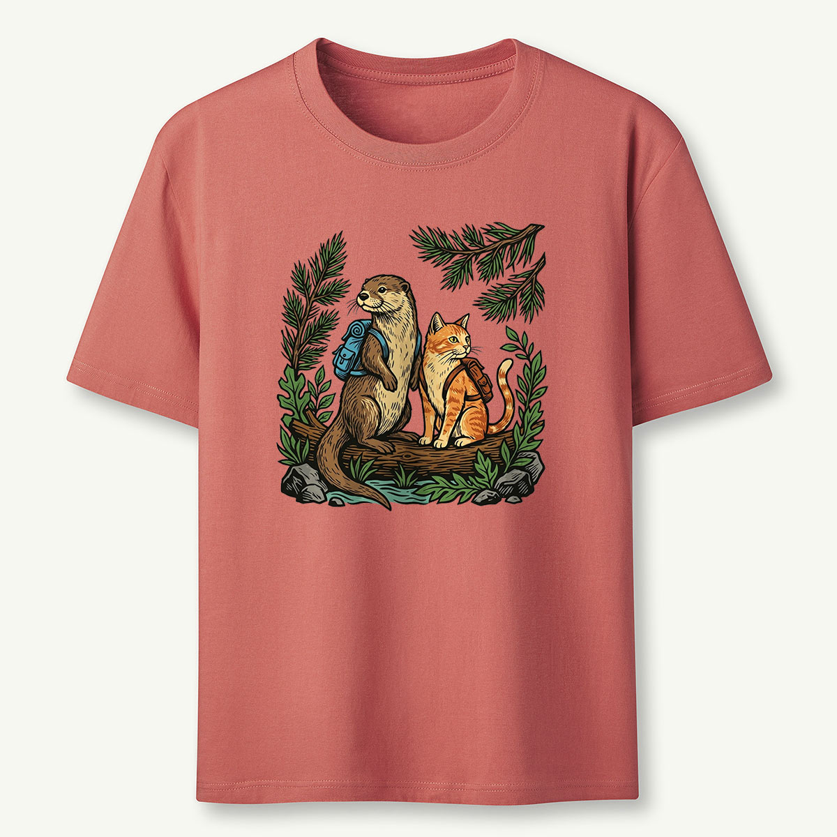 Otter And Cat Backpacker Friends T-shirt