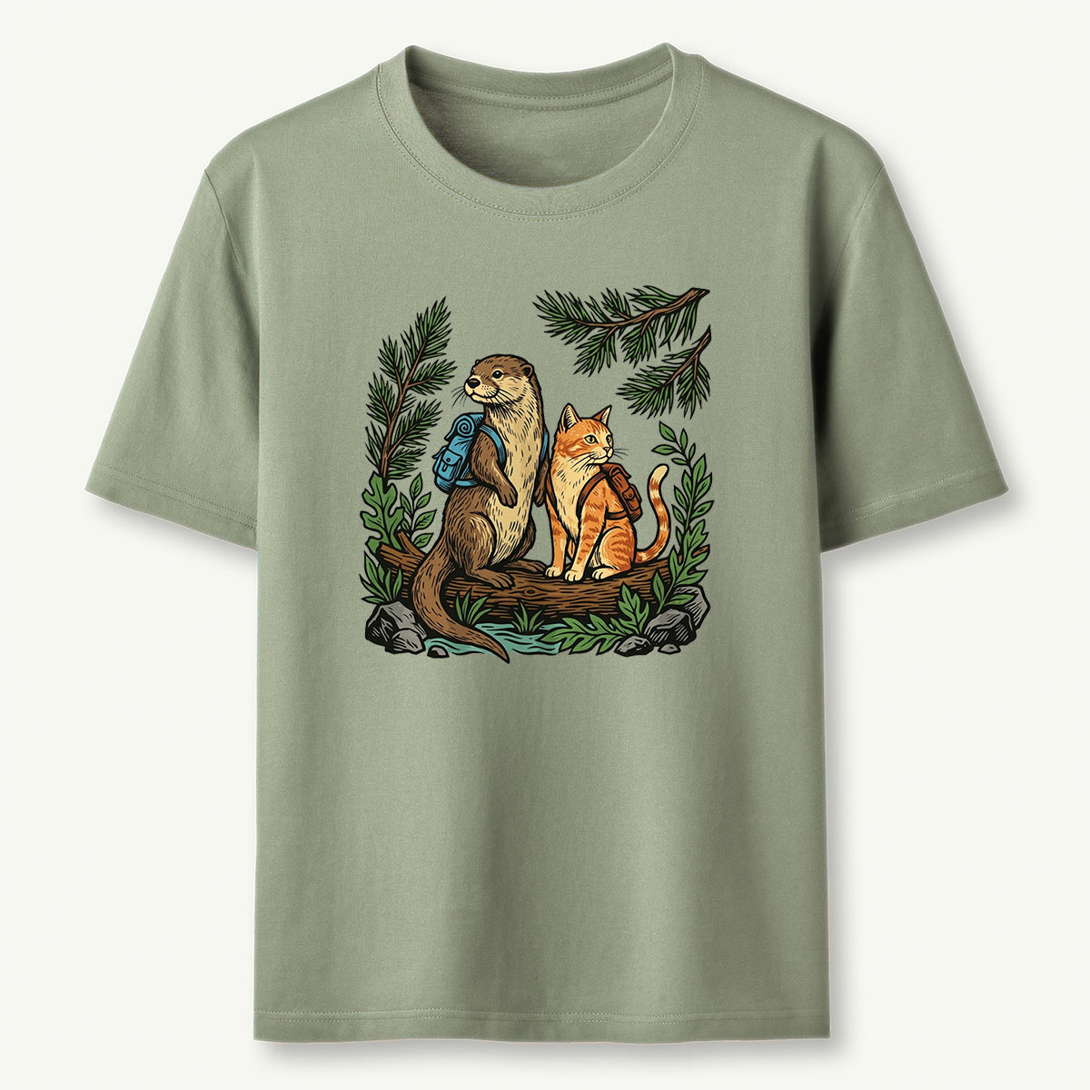 Otter And Cat Backpacker Friends T-shirt