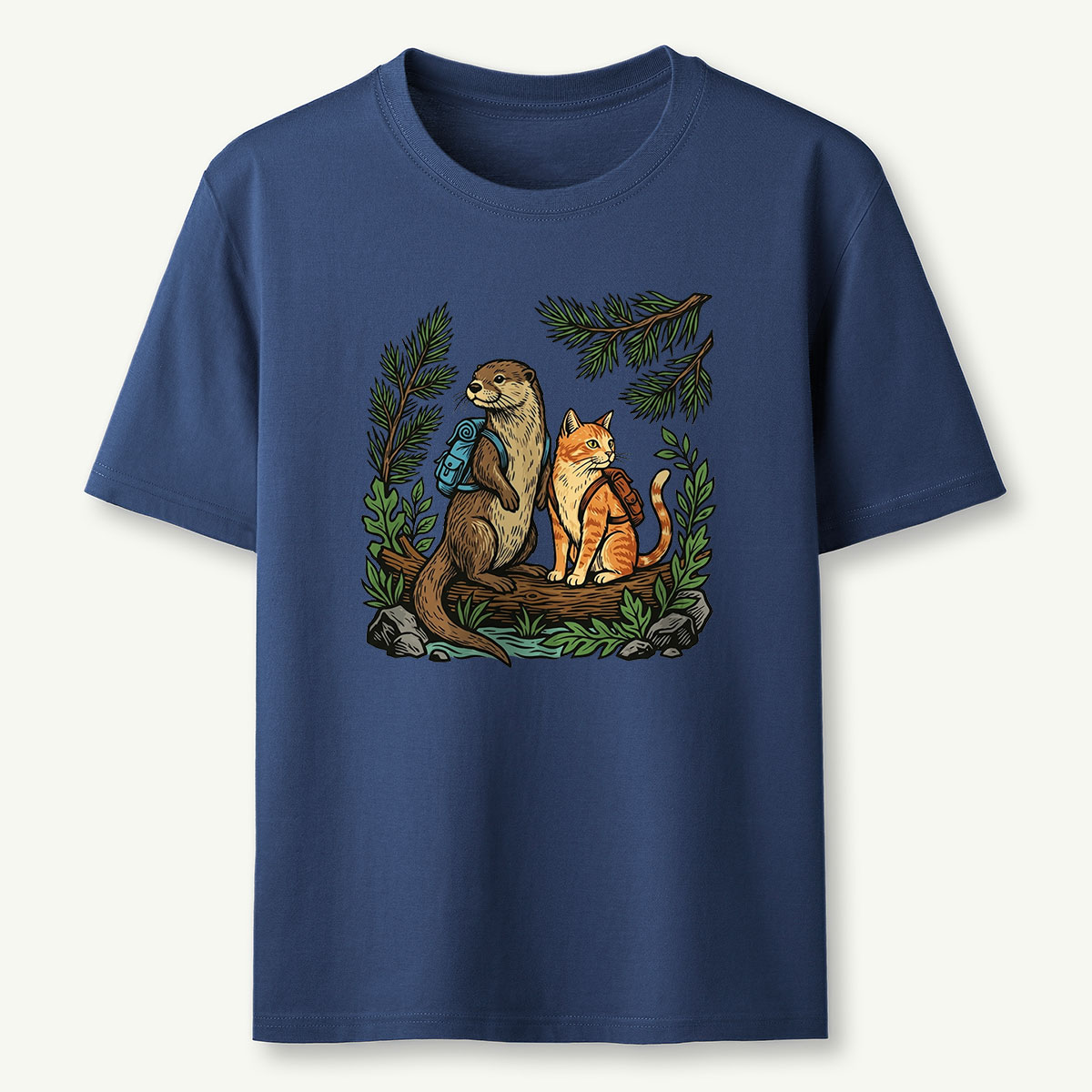 Otter And Cat Backpacker Friends T-shirt
