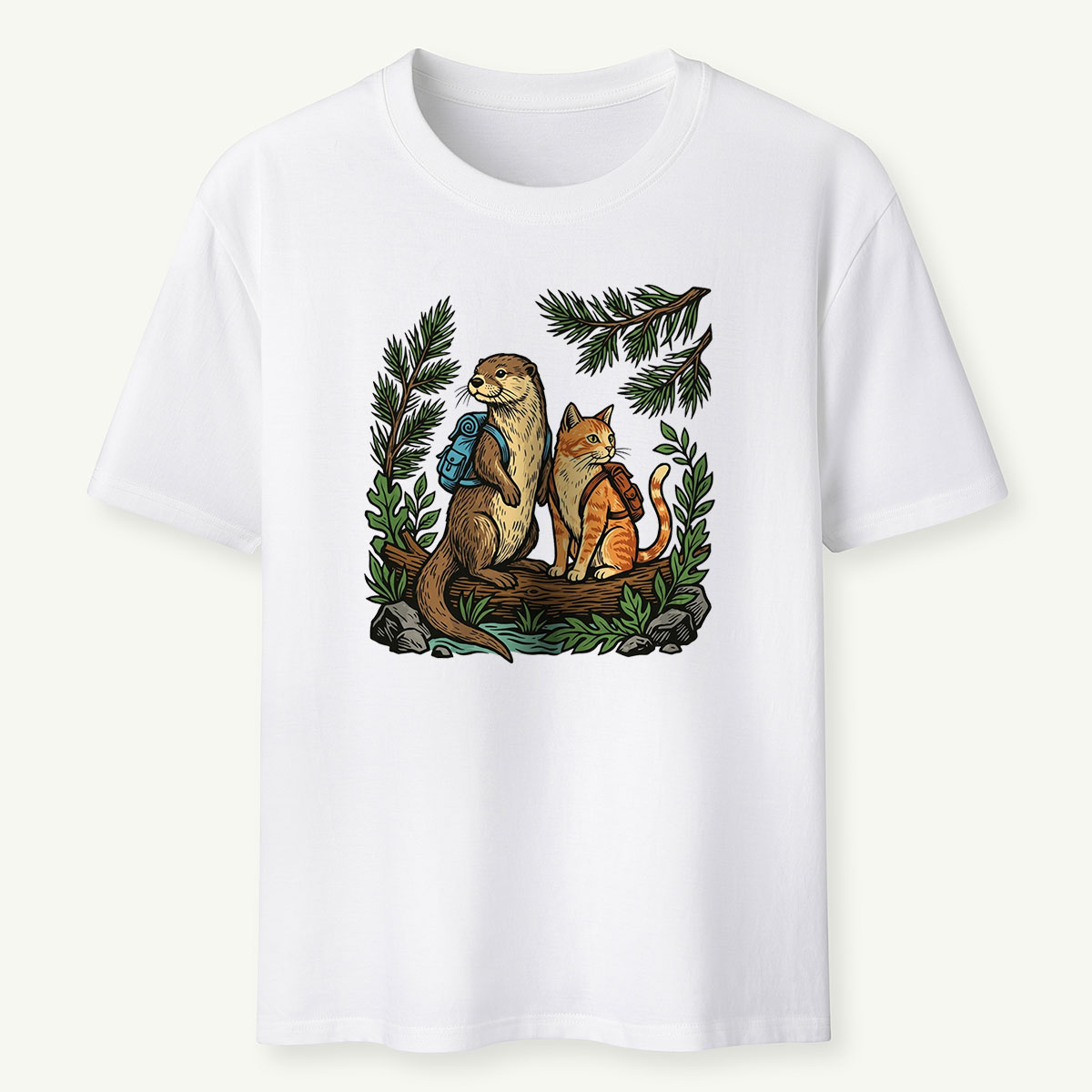 Otter And Cat Backpacker Friends T-shirt
