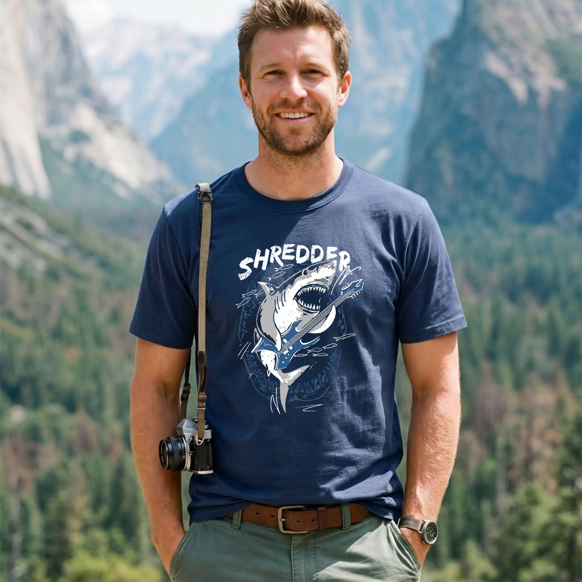 Funny Guitar Playing Shark Shredder Shark T‑Shirt