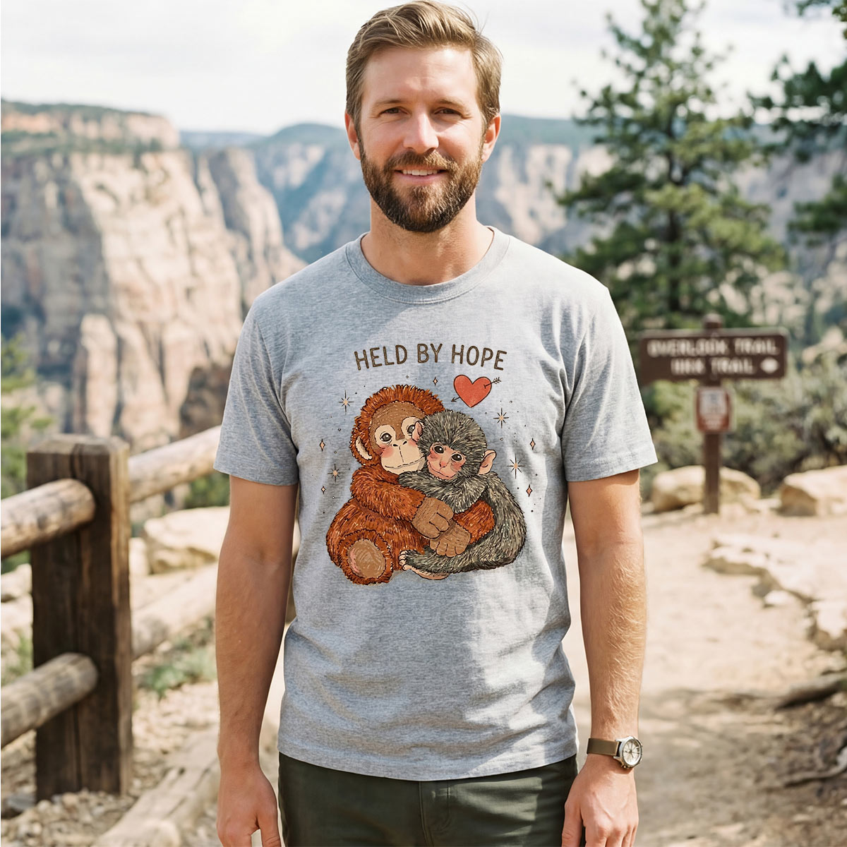 Held by Hope Punch Monkey Hug T-Shirt