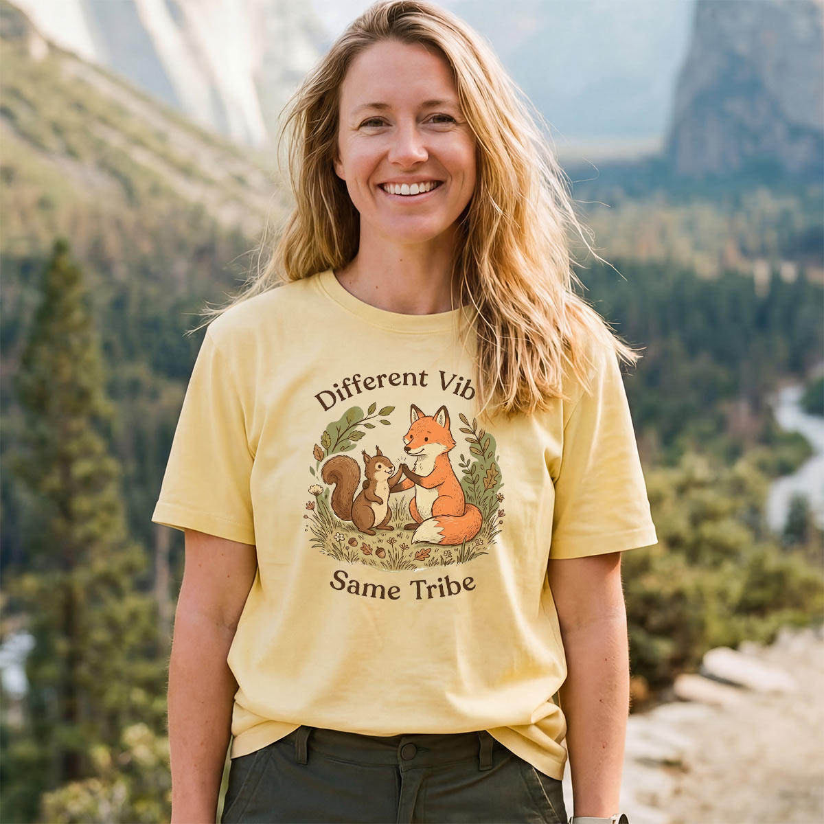 Fox and Squirrel Friendship Different Vibes Same Tribe T‑Shirt