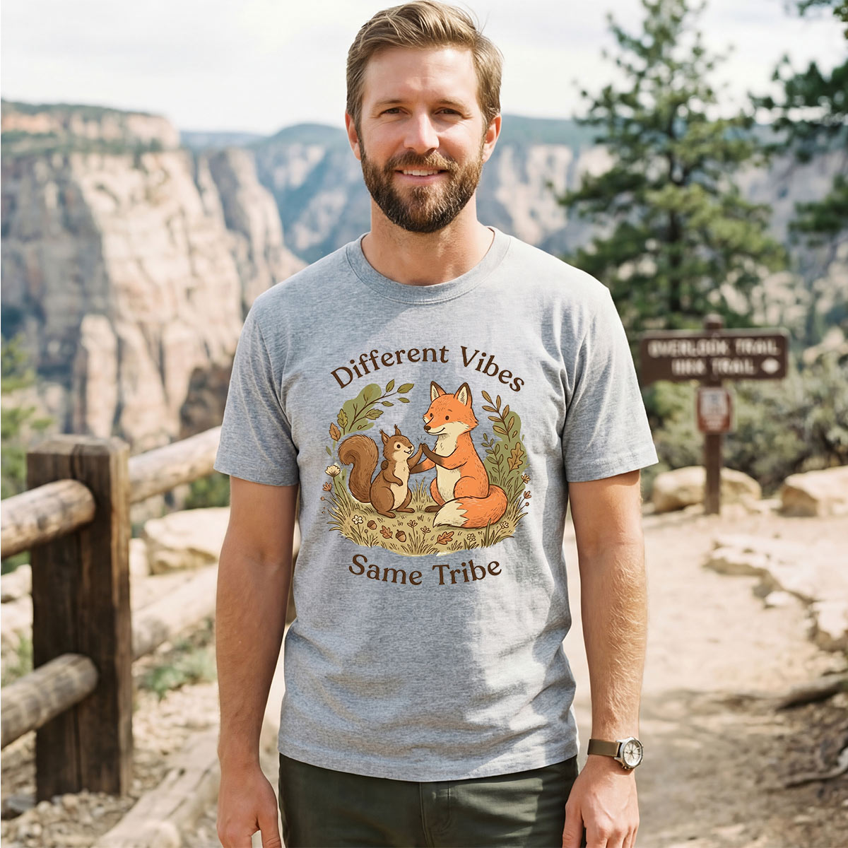 Fox and Squirrel Friendship Different Vibes Same Tribe T‑Shirt