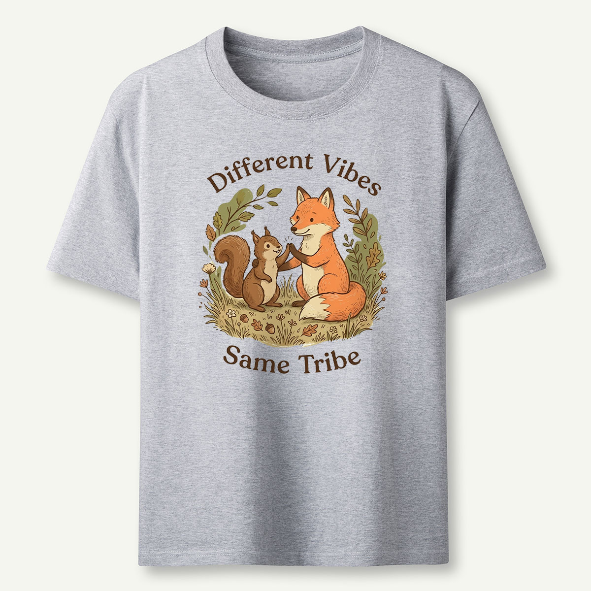 Fox and Squirrel Friendship Different Vibes Same Tribe T‑Shirt
