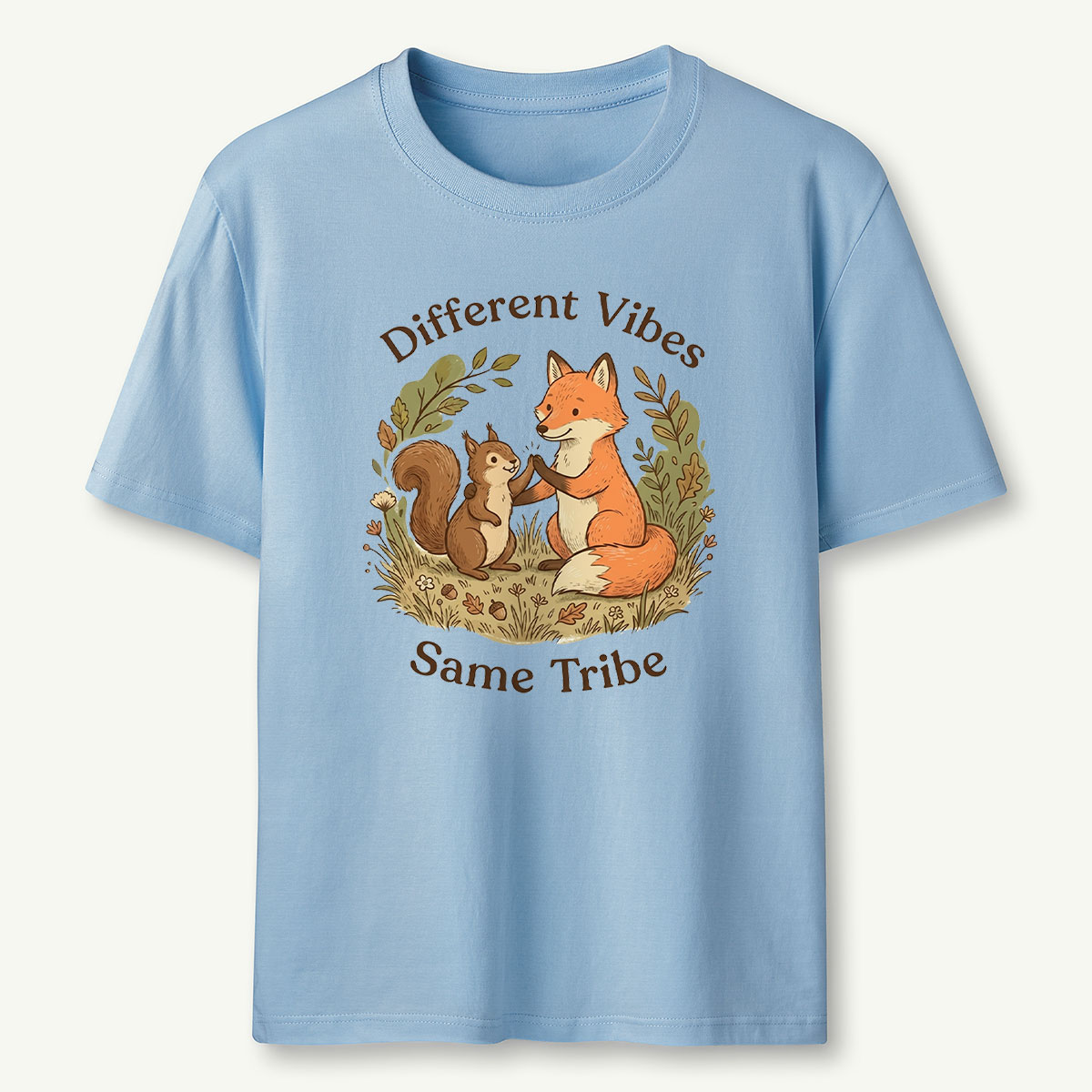 Fox and Squirrel Friendship Different Vibes Same Tribe T‑Shirt